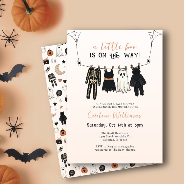 Convites Tema de Halloween para Bebê Roupa de Criança Varal (Cute Halloween baby shower theme.)