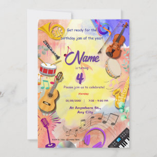 Convites Tema de instrumentos musicais para aniversário de
