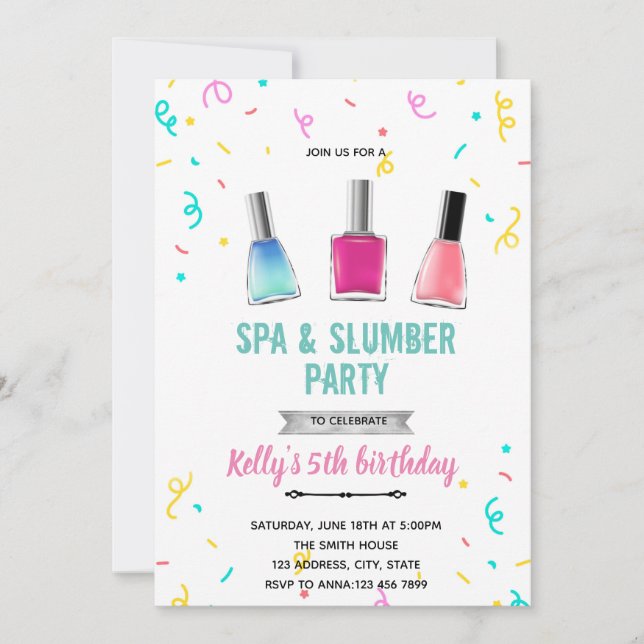 Convites Tema de manicure e pedicure de spa fofo (Frente)