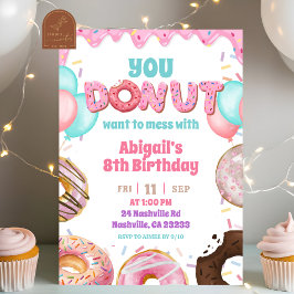 Convites Tema de Menina de Aniversário com Donut de Morango