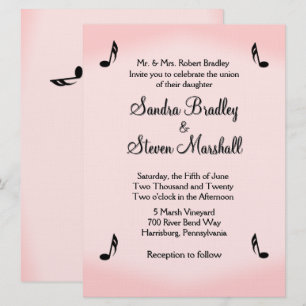 Convites Tema de Música Rosa Casamento
