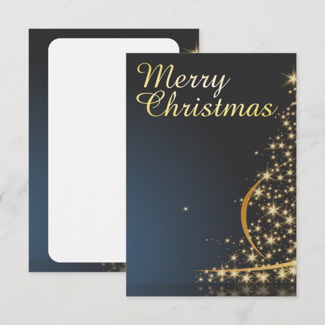 Convites Tema de Natal Azul com Árvore de Natal dourada (Frente/Verso)