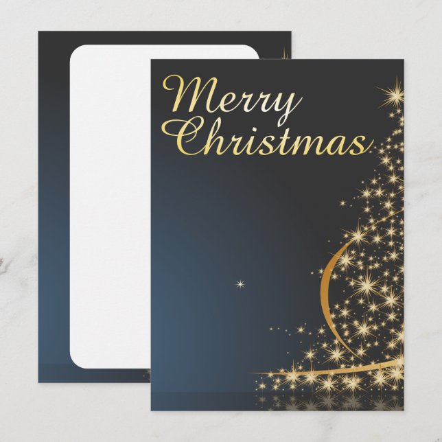 Convites Tema de Natal Azul com Árvore de Natal dourada (Frente/Verso)