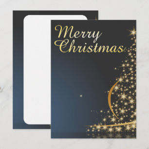 Convites Tema de Natal Azul com Árvore de Natal dourada