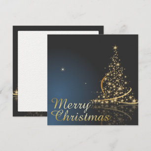 Convites Tema de Natal Azul com Árvore de Natal Dourada