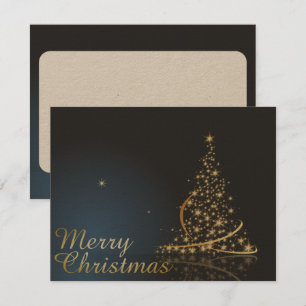 Convites Tema de Natal Azul com Árvore de Natal Dourada