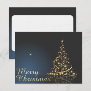 Convites Tema de Natal Azul com Árvore de Natal dourada