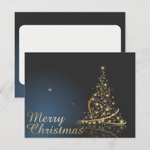 Convites Tema de Natal Azul com Árvore de Natal dourada