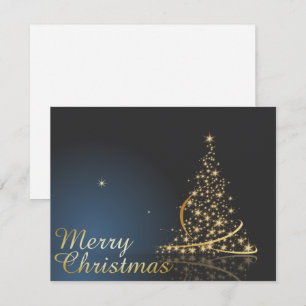 Convites Tema de Natal Azul com Árvore de Natal dourada