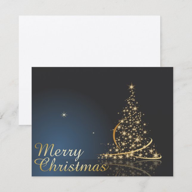 Convites Tema de Natal Azul com Árvore de Natal dourada (Frente/Verso)