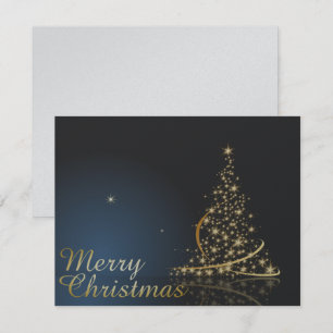 Convites Tema de Natal Azul com Árvore de Natal dourada
