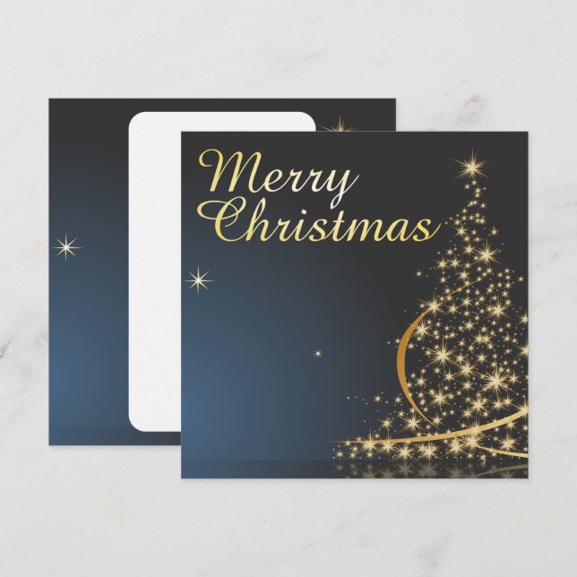 Convites Tema de Natal Azul com Árvore de Natal ouro (Frente/Verso)