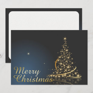 Convites Tema de Natal Azul com Árvore de Natal ouro