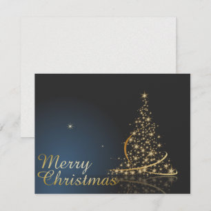Convites Tema de Natal Azul com Árvore de Natal ouro