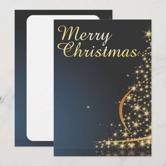 Convites Tema de Natal Azul com Árvore de Natal ouro (Frente/Verso)