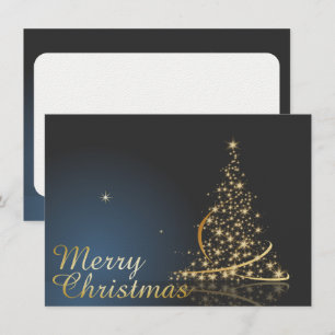 Convites Tema de Natal Azul com Árvore de Natal ouro