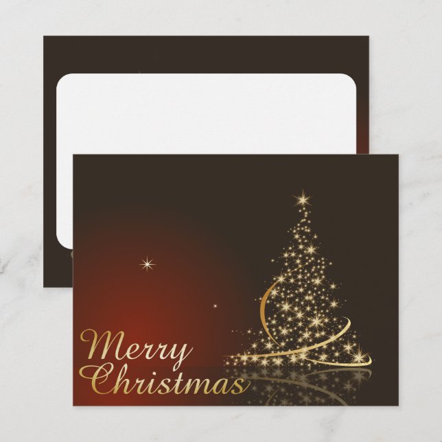 Convites Tema de Natal Vermelho com árvore de Natal dourada (Frente/Verso)