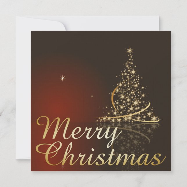 Convites Tema de Natal Vermelho com árvore de Natal dourada (Frente)