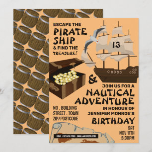 Convites Tema de navio pirata, Sala de evacuação, Festa de