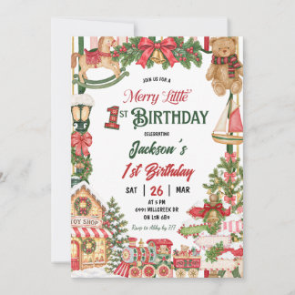 Convites Tema de Neve de Natal Merry Little Primeiro Aniver