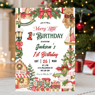 Convites Tema de Neve de Natal Merry Little Primeiro Aniver