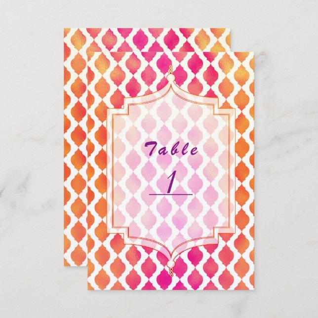 Convites Tema de Número de Mesa de Festa Marroquina Rosa e  (Frente/Verso)
