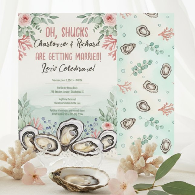 Convites Tema de Ostras Costeiras para Casais no Chá de Noi (Coastal Oyster Theme Couples Wedding Shower Invitation)