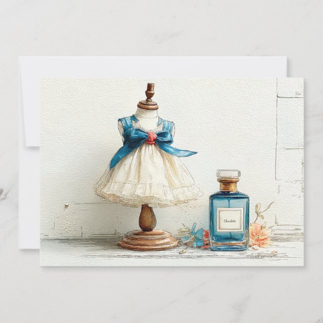 Convites Tema de Perfume Azul para 1º Aniversário Couture (Frente)