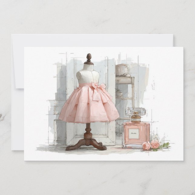 Convites Tema de Perfume Couture Rosa para 1º Aniversário (Frente)
