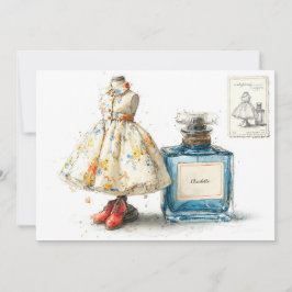 Convites Tema de Perfume Floral Azul primeiro aniversario