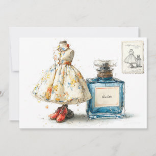 Convites Tema de Perfume Floral Azul primeiro aniversario