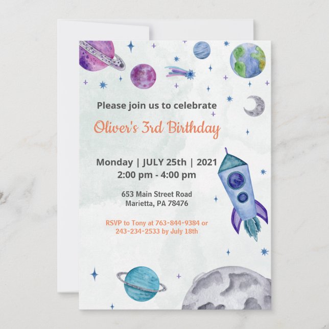 Convites Tema de planeta Menino Aniversário  (Frente)