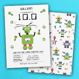 Convites Tema de Robô Verde Bonito Crianças Robôs Festa de 