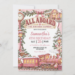 Convites Tema de Trem de Inverno Rosa - Todos a Bordo para 