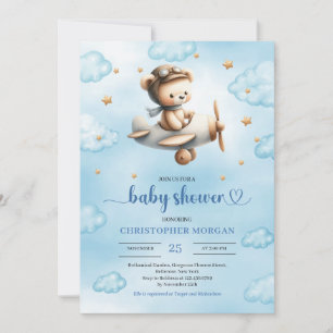 Convites Tema de urso de avião dourado doce para chá de beb