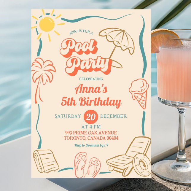 Convites Tema de Verão Excêntrico Festa na Piscina Aniversá (Criador carregado)