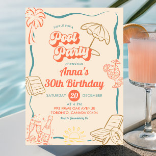 Convites Tema de Verão Excêntrico Festa na Piscina Aniversá