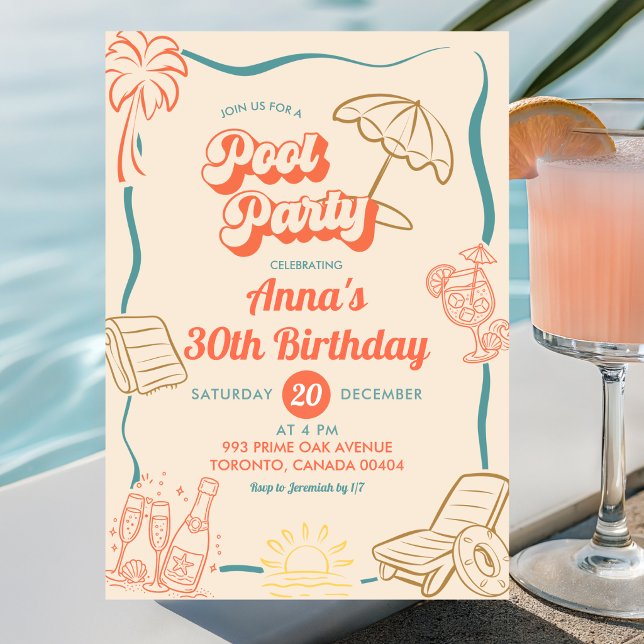 Convites Tema de Verão Excêntrico Festa na Piscina Aniversá (Criador carregado)
