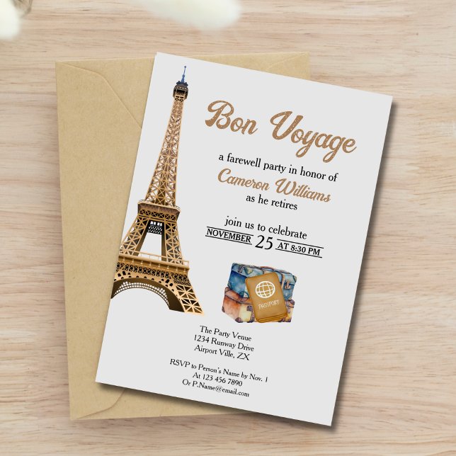 Convites Tema de Viagem de Reforma Bon Voyage Torre Eifel (Criador carregado)