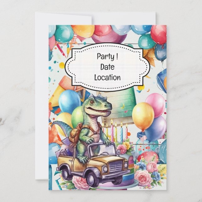 Convites Tema de volta às aulas com dinossauro para estudan (Frente)