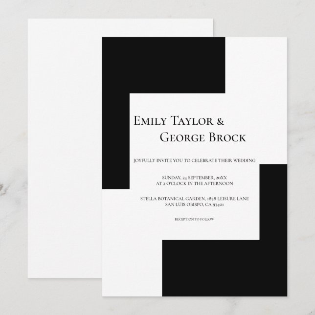 Convites Tema De Xadrez Preto E Branco Simples Casamento Mo (Frente/Verso)