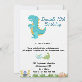 Convites Tema Dinossauro Azul Fofo