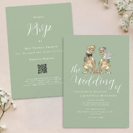 Convites Tema Dinossauro Casamento Sage Código Verde QR