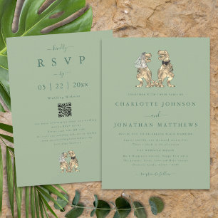 Convites Tema Dinossauro Casamento Sage Verde Código Qr