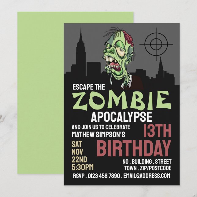 Convites Tema do Apocalypse Zombie Escape Festa de aniversá (Frente/Verso)