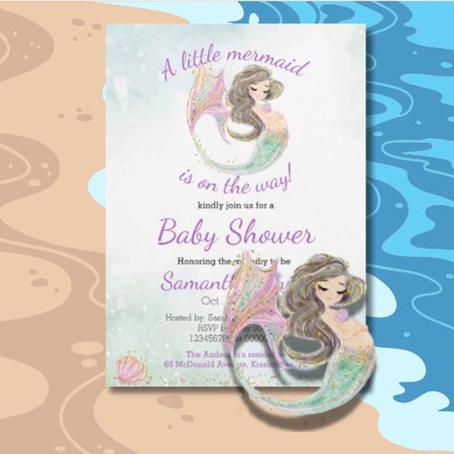 Convites Tema do Chá de fraldas de Sereia Castanho Suave (Magical Mermaid Baby Shower Event Invitation Ideas & Designs)
