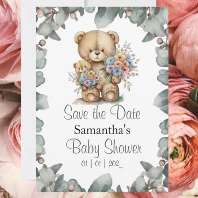 Convites Tema do Chá de fraldas do Bear Boy Teddy (Celebrate your little cub's arrival with our "Beary Cute" teddy bear baby shower invitation! )