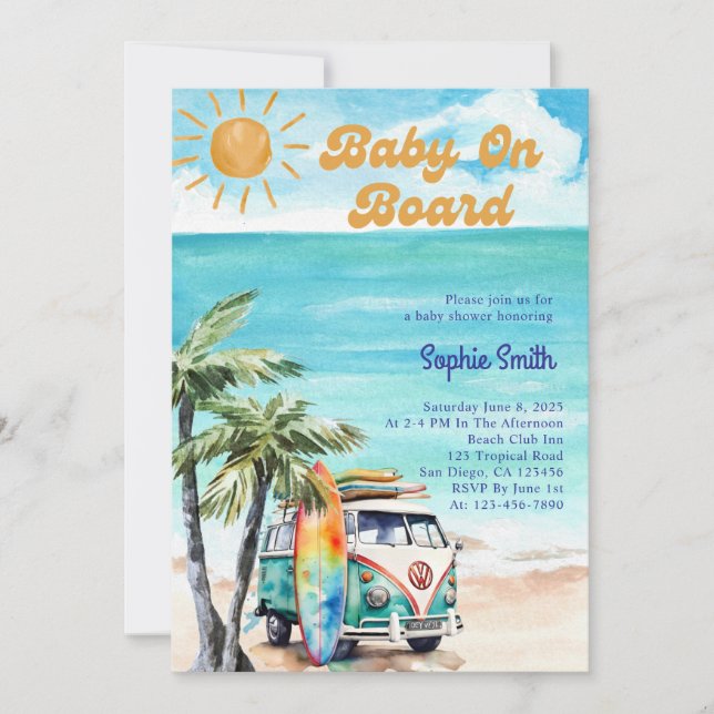 Convites Tema do Chá de fraldas tropical costeiro do bebê n (Frente)