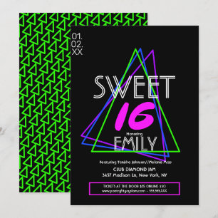 Convites Tema do Clube de Flyer Sweet 16 Neon Geométrico