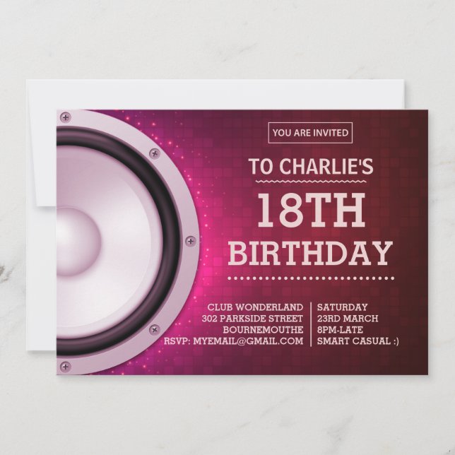 Convites Tema do Clube Noturno Rosa (Frente)